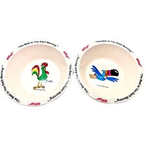 Vintage 1995 Kellogg’s Cereal Bowls Corny Rooster & Toucan Sam Lot of 2